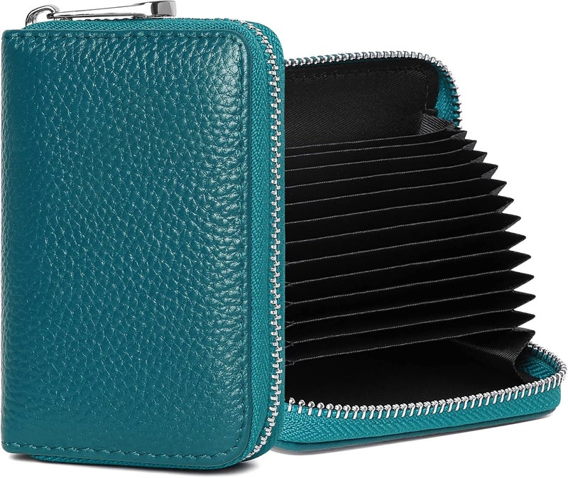 FEITH&FELLY Genuine Leather Credit Card Holder RFID Small Zipper Card Case Wallet for Women & Men - Image 1